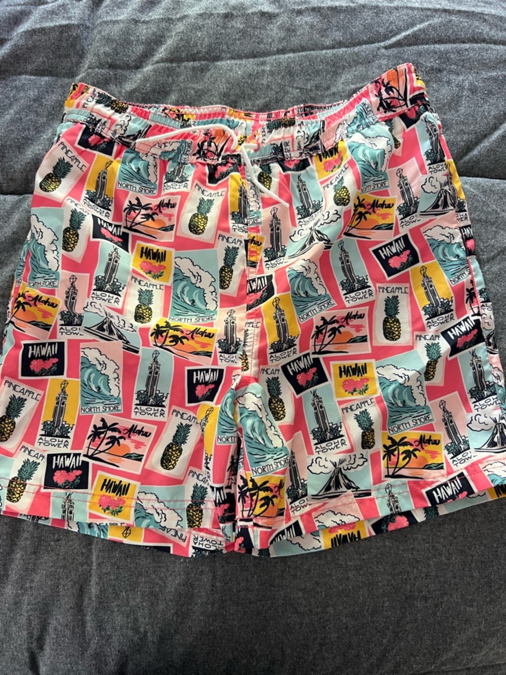Janie and Jack Pink Tropical Postcard Swim Trunks